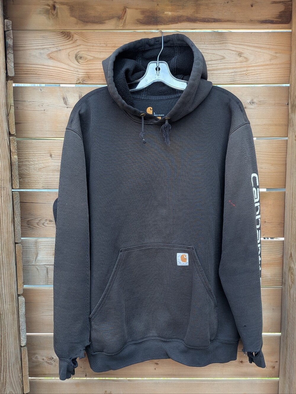 Carhartt Logo Sleeve Pullover Hoodie Sweatshirt Mens Large Original Fit Thrashed